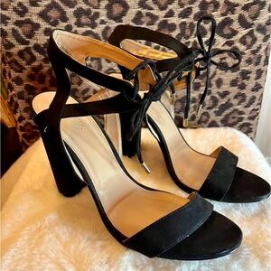 Black Block Heels, Strappy lace up. Velvet. Sz 10